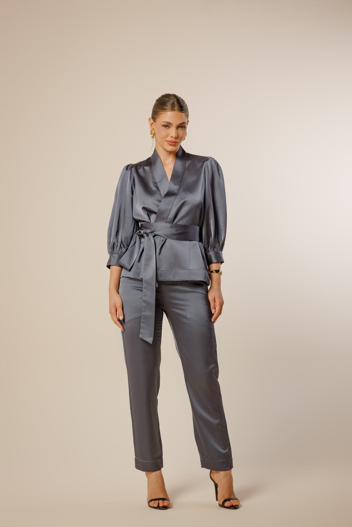 Sarah Satin  Kimono Wrap Blouse
